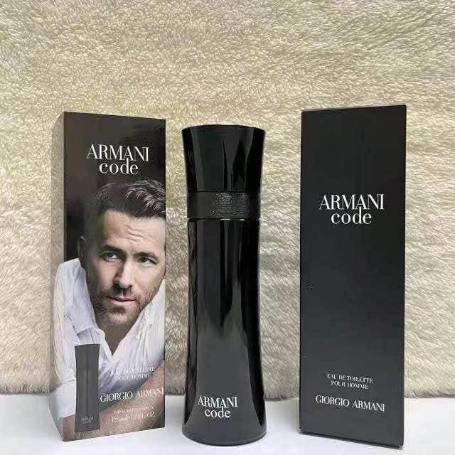 Armani Code Eau de Toilette bottle in black with white branding on a white background.
